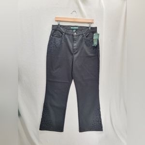 NWT Ralph Lauren Jeans Co. Floral Embroidered Black Denim  $109 Jeans Size-14
